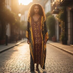 Vintage 70’s 80’s Sante Classics Gold Brown Pattern Kaftan Caftan